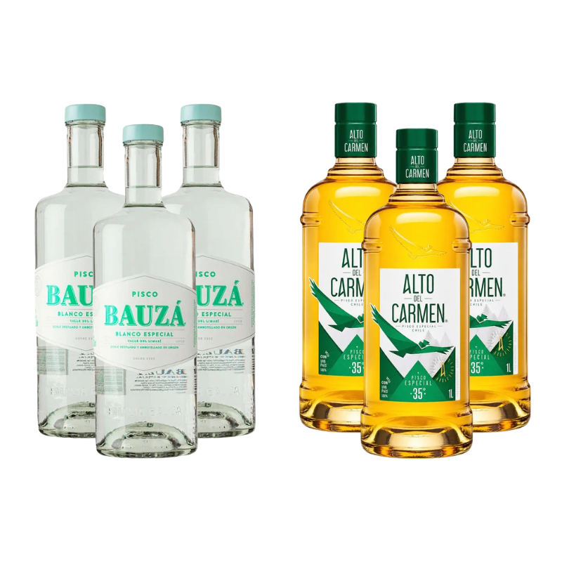 Pack Chileno: 3x Pisco Alto del Carmen 35° 1L + 3x Pisco Bauza Blanco 35° 1L