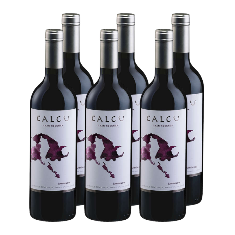 x6 Vino Calcu Gran reserva Carmenere 750cc ($5.490 c/u)