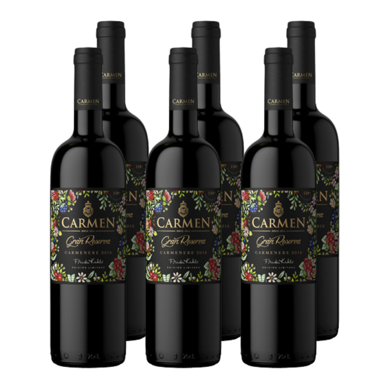 x6 Vino Carmen Gran Reserva Frida Kahlo Carmenere 750cc ($5.290 c/u)