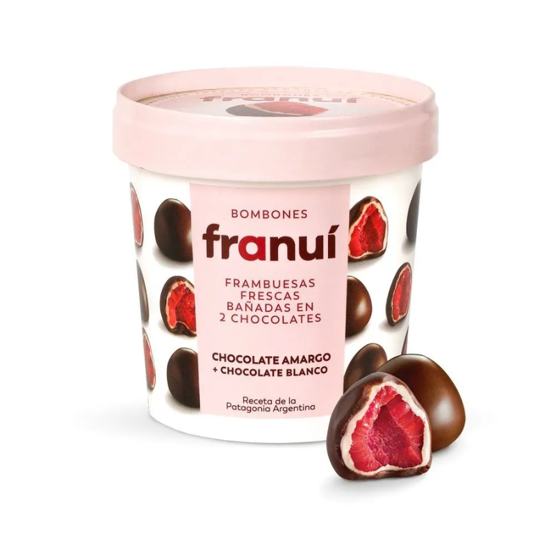 Bombones Franui Frambuesa Bañada en Chocolate Negro y Blanco 150g