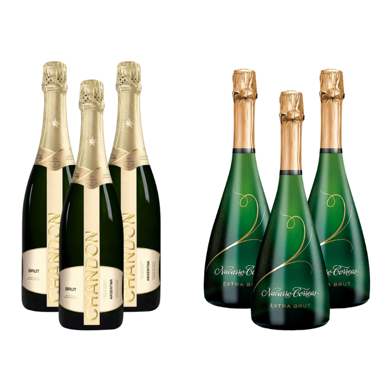 Pack 3 Espumante Chandon Brut + 3 Navarro Correas Extra Brut 750cc