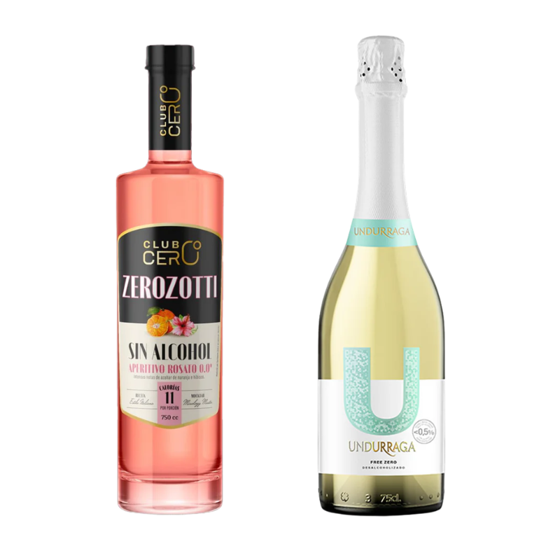 Pack Zerozotti Rosato Sin Alcohol 750ml + Espumante Undurraga U Brut Sin Alcohol 750ml