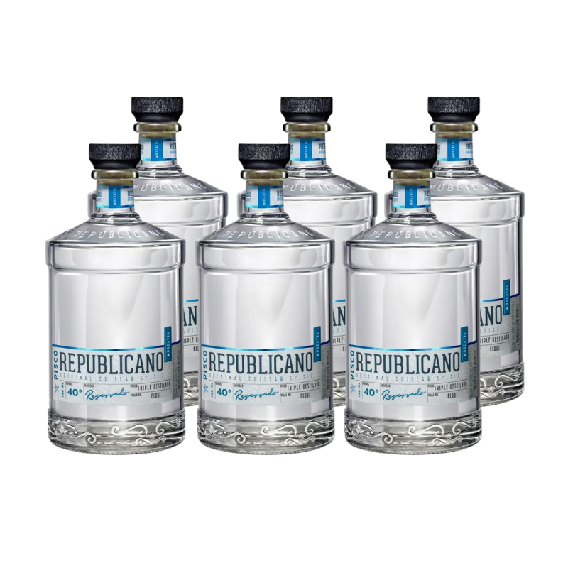 Caja Pisco Republicano Transparente 40° x6 ($8.790 c/u)