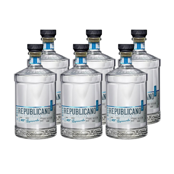 Caja Pisco Republicano Transparente 40° x6 ($8.332 c/u)