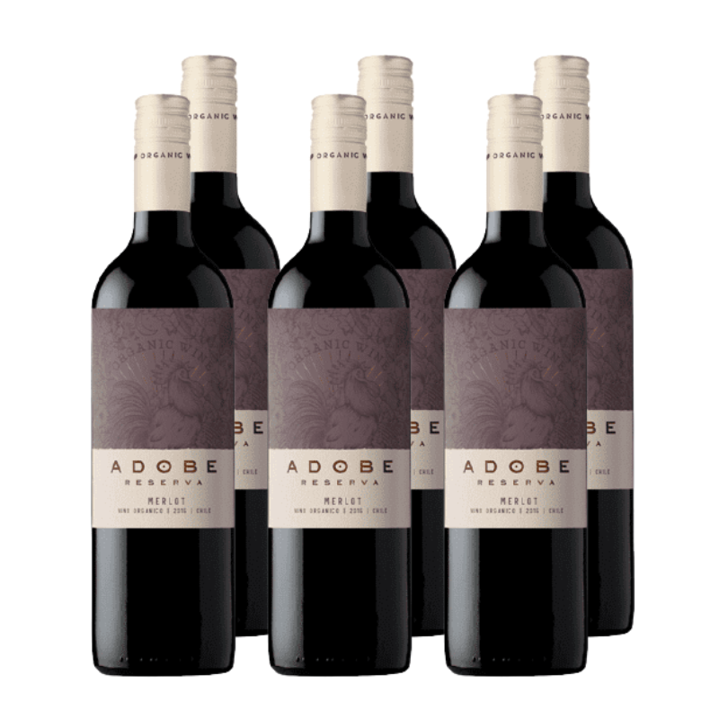 x6 Vino Adobe Reserva Merlot 750ml ($3.690 c/u)