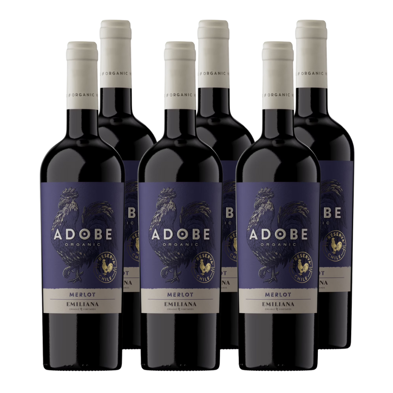 x6 Vino Adobe Reserva Orgánico Merlot 750ml ($3.890 c/u)