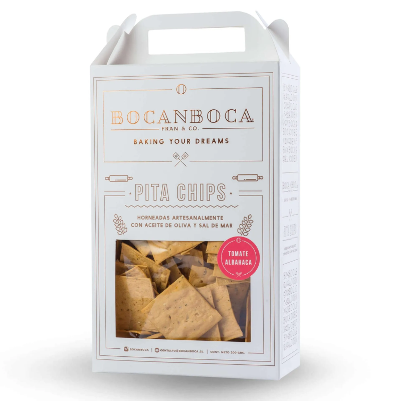 Galletas Bocanboca Pita Chips Artesanales Tomate y Albahaca 200g