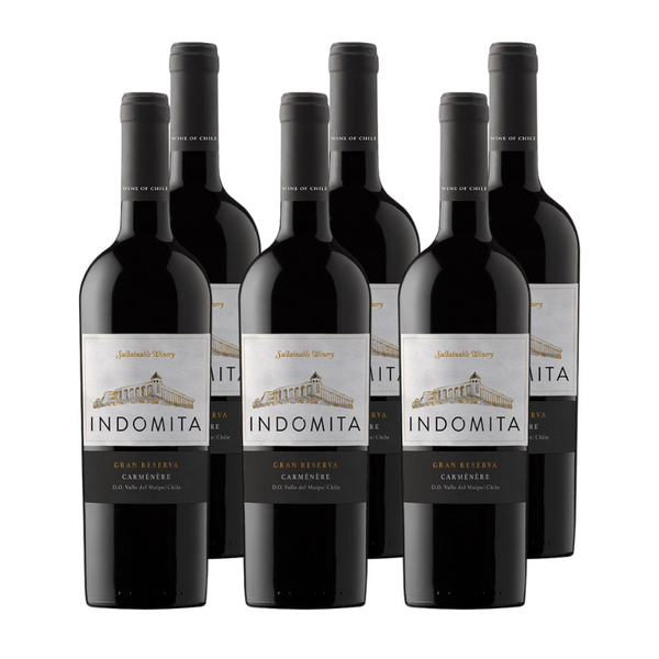x6 Vino Indómita Gran Reserva Carmenere ($3.990 c/u)