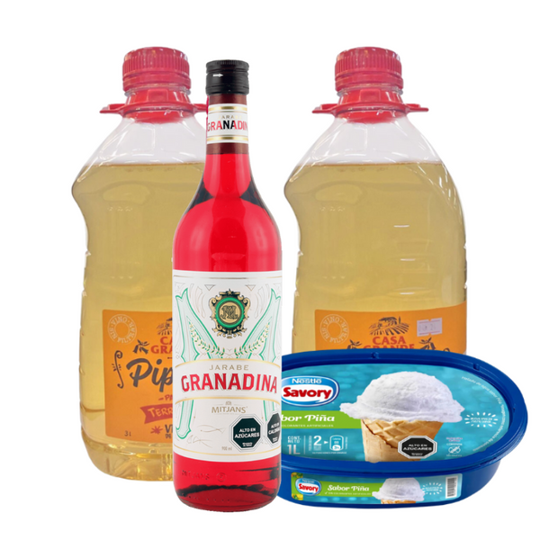 Pack Terremoto x2 Vino Pipeño 3L + x1 Jarabe de Granadina 900cc + Helado de Piña Savory 1L