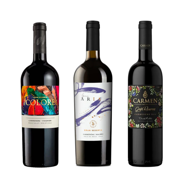 Pack 3 Vinos Gran Reserva Carmenere: 7 Colores + Gran Aria + Carmen Frida Kahlo