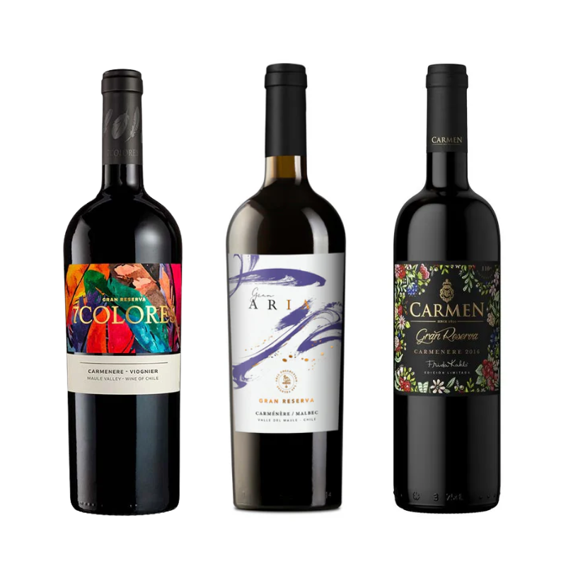 Pack 3 Vinos Gran Reserva Carmenere: 7 Colores + Gran Aria + Carmen Frida Kahlo