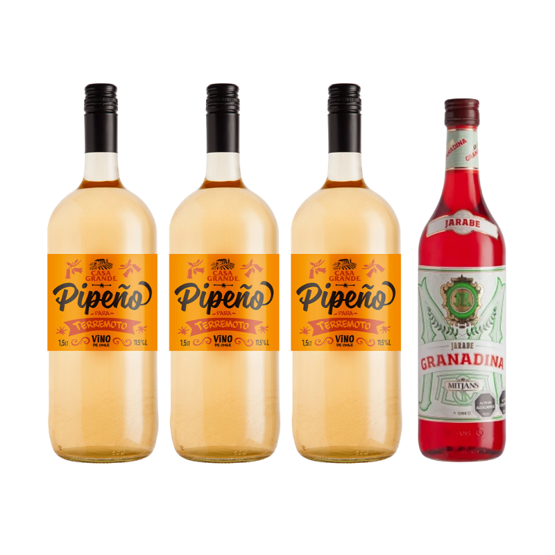 Pack x3 Vino Pipeño 1.5lt + Jarabe de Granadina Mitjans 900cc
