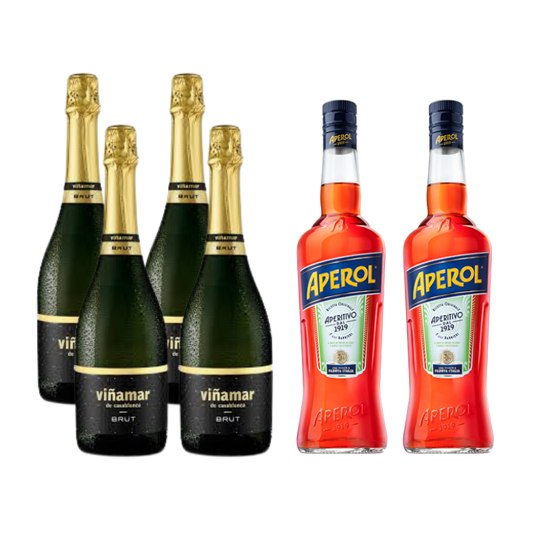 Pack 4 Espumantes Viñamar Brut 750cc + 2 Licor Aperitivo Aperol Spritz 750cc