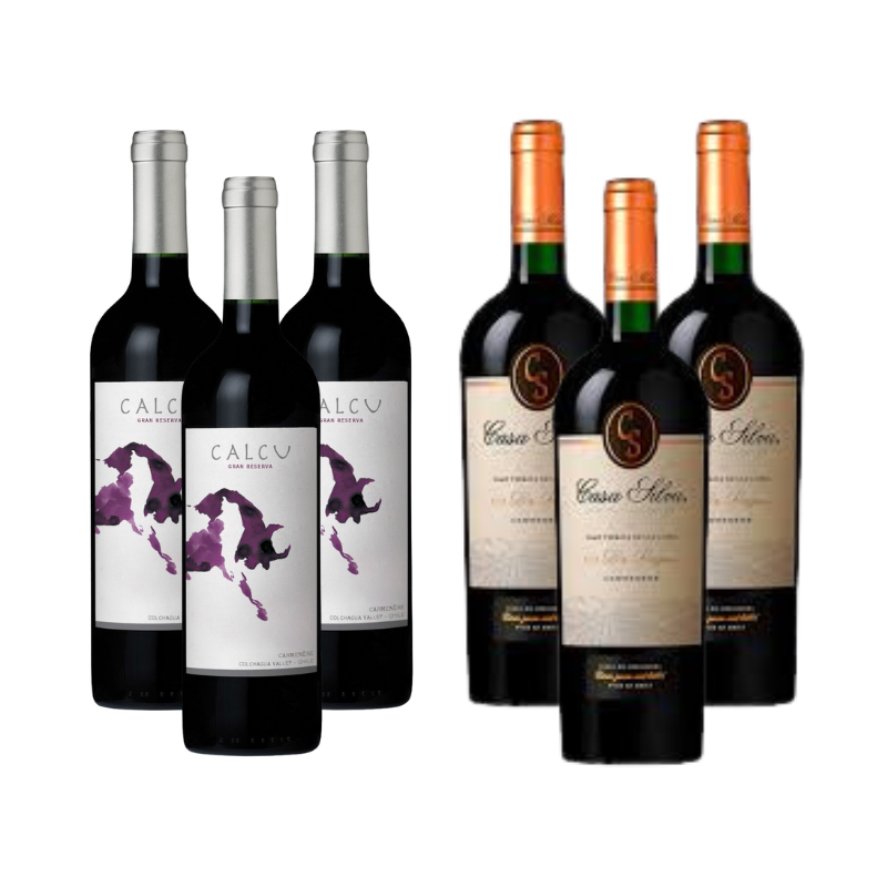 Pack 3 Vinos Calcu Gran Reserva Carmenere + 3 Vinos Casa Silva Gran Terroir Carmenere ($6.490 c/u)