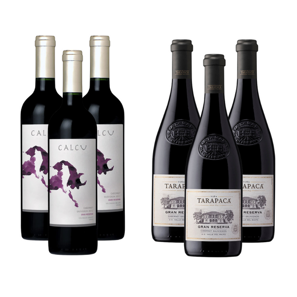 Pack 3 Vinos Calcu Gran Reserva Cabernet Sauvignon + 3 Vinos Tarapaca Gran Reserva Cabernet Sauvignon ($5.832 c/u)