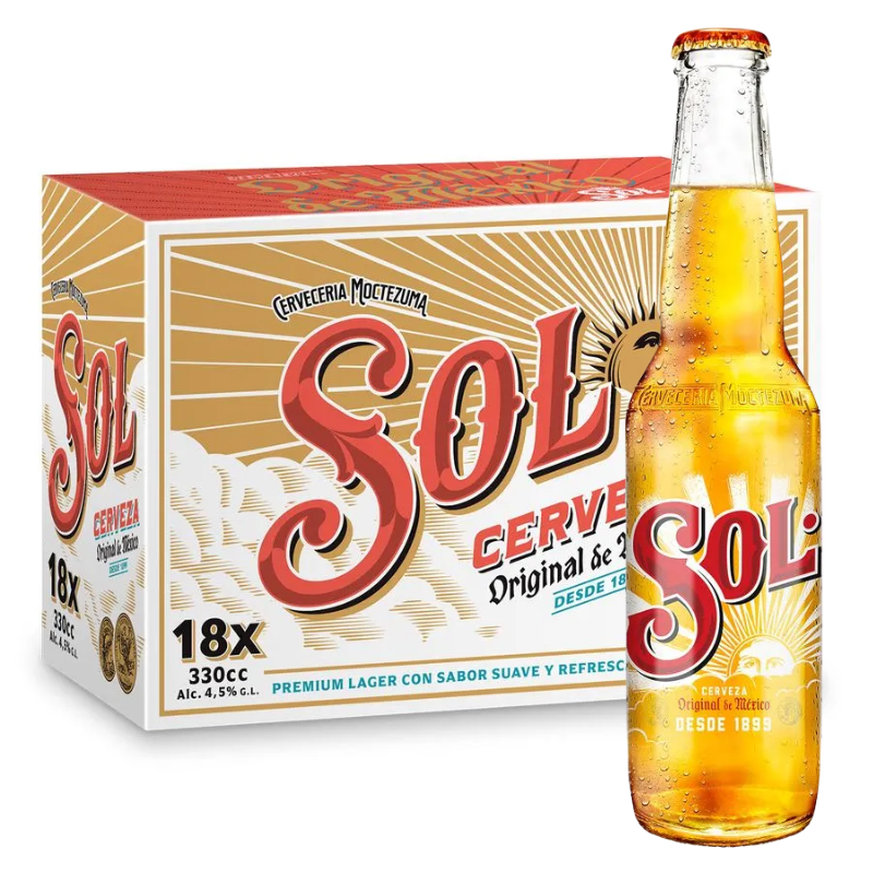 Cerveza Sol Lager 4.5° 330 cc Pack 18 un.