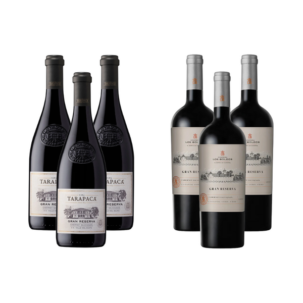 Pack 3 Vinos Tarapaca Gran Reserva Cabernet Sauvignon + 3 Vinos Chateau los Boldos Gran Reserva Cabernet Sauvignon ($5.790 c/u)