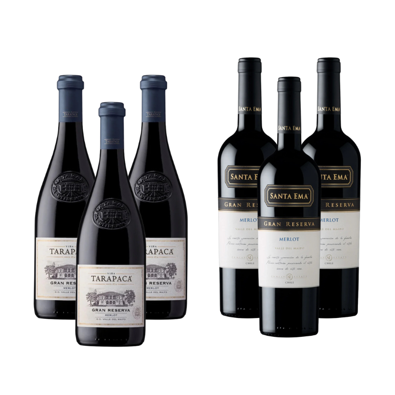 Pack 3 Vinos Tarapaca Gran Reserva Merlot + 3 Santa Ema Gran Reserva Merlot ($5.990 c/u)