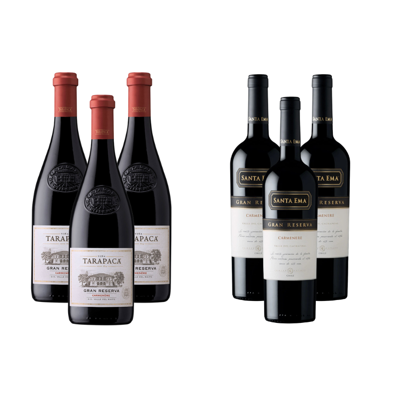 Pack 3 Vinos Tarapaca Gran Reserva Carmenere + 3 Santa Ema Gran Reserva Carmenere ($5.990 c/u)